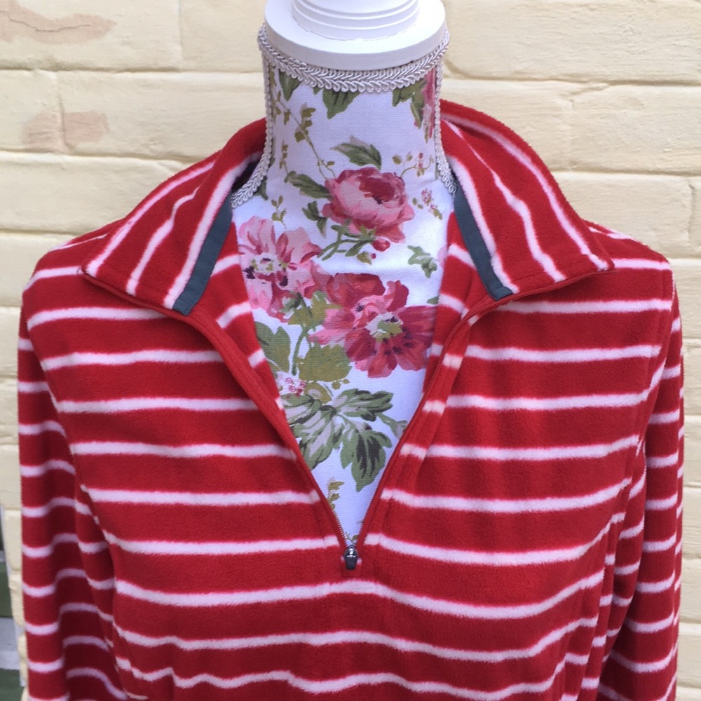 NWOT Red & White Striped Lands End Pullover Fleece - Picture 7 of 7
